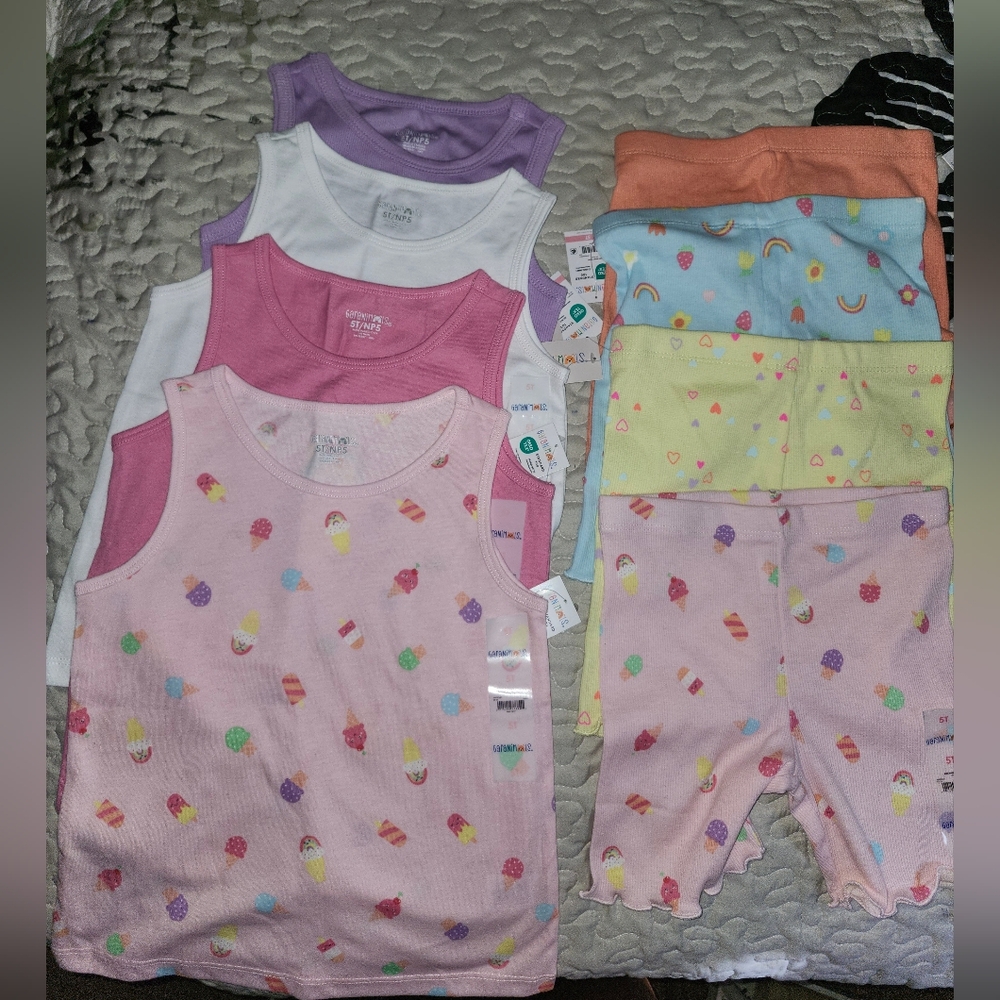 Colorful Ice Cream and Fruit Print Baby Tank Tops and Shorts Set